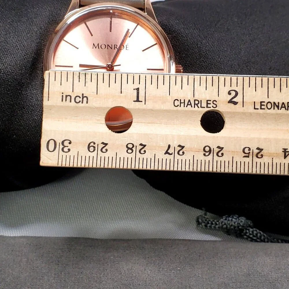 Monroe By Maestro Womans Rose Gold Color Watch With Grey Genuine Leather Strap